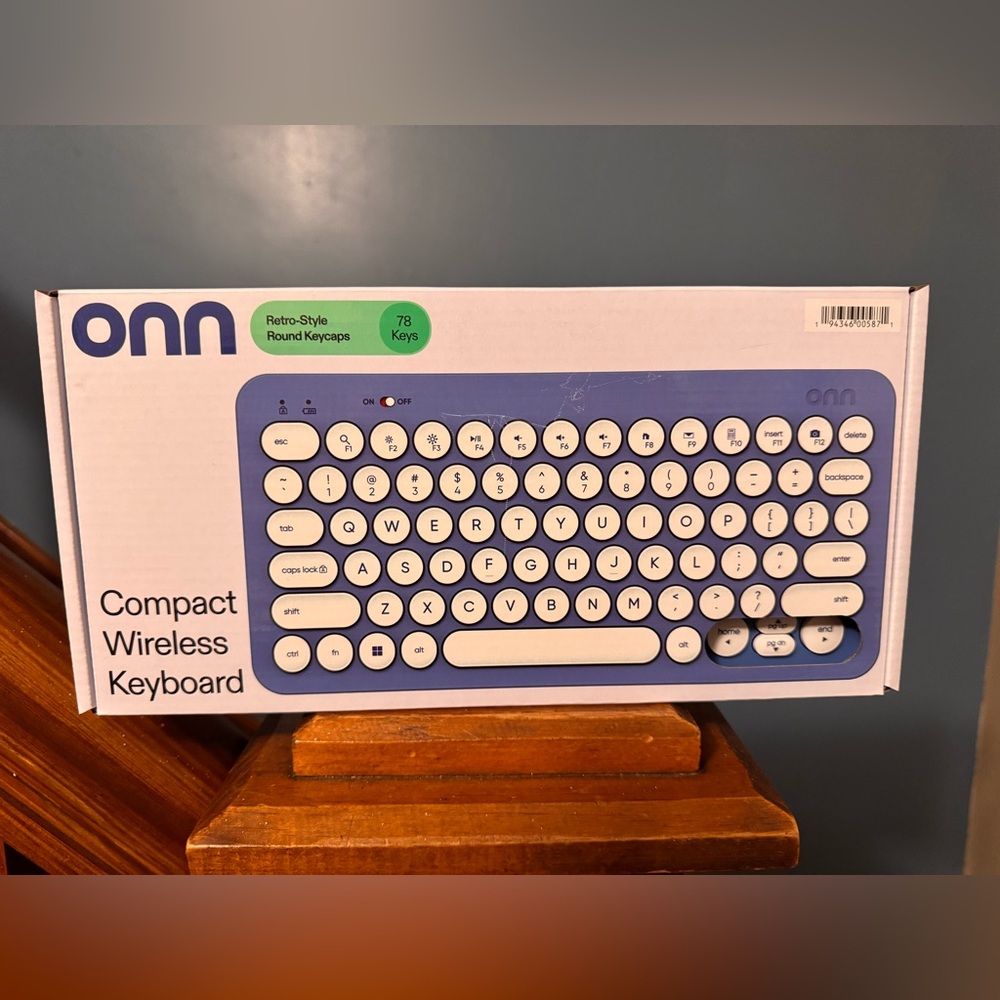 ONN Blue and White Compact Wireless Keyboard